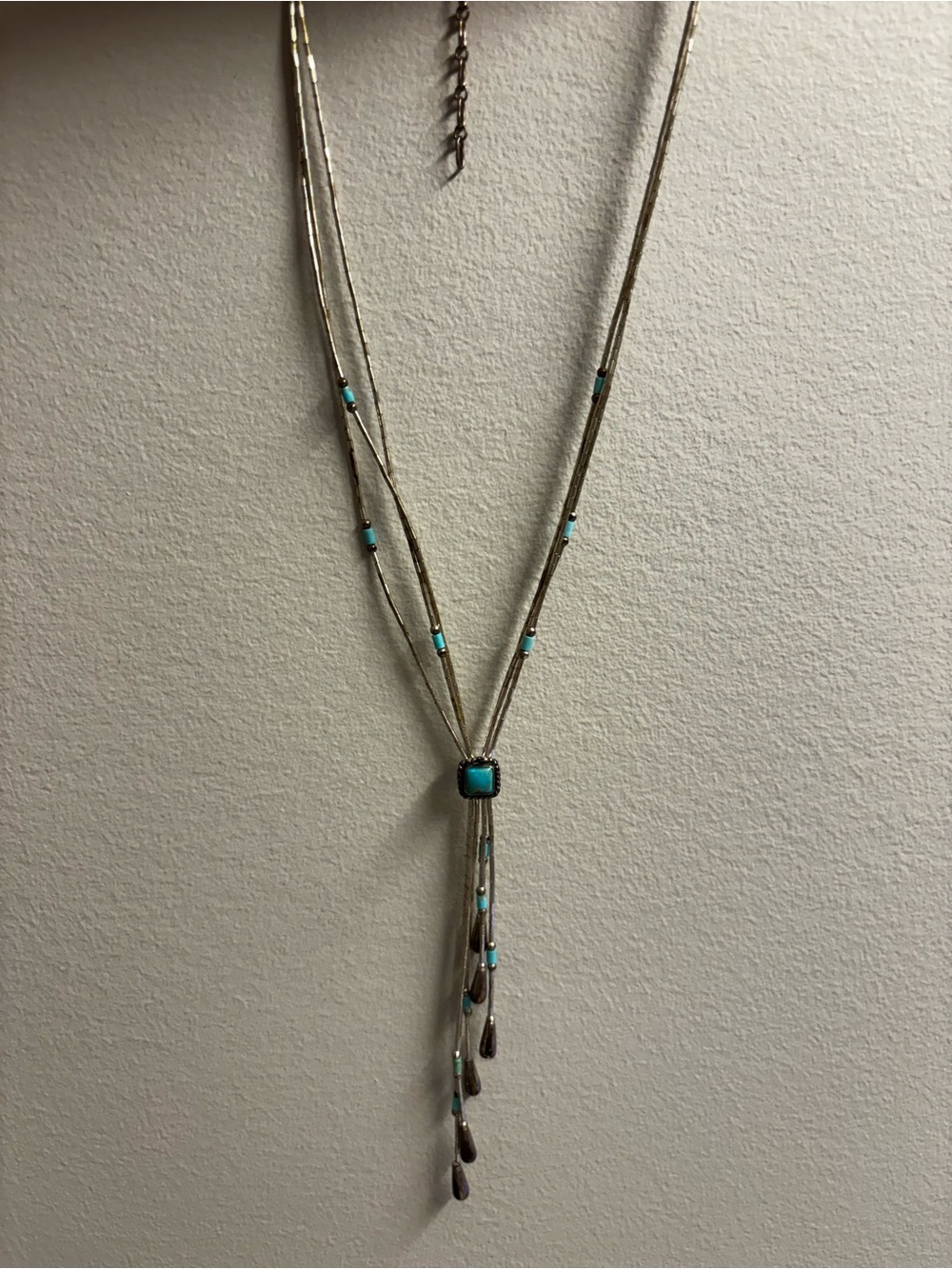 925 Navajo Style Liquid Silver Lariat Necklace ~ 19 1/2 Inches Adjustable
